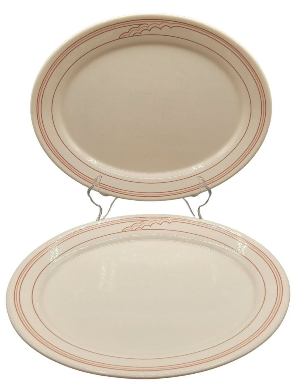 Corning Cumulus Oval Serving Platters Thin Red Beige Line Retro 12 Inch Set of 2